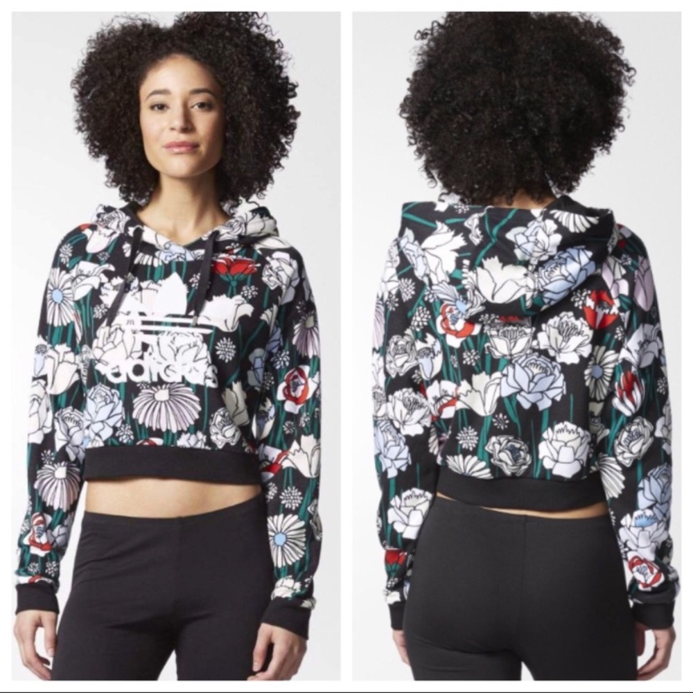 Adidas Floral Multi Cropped Hoodie